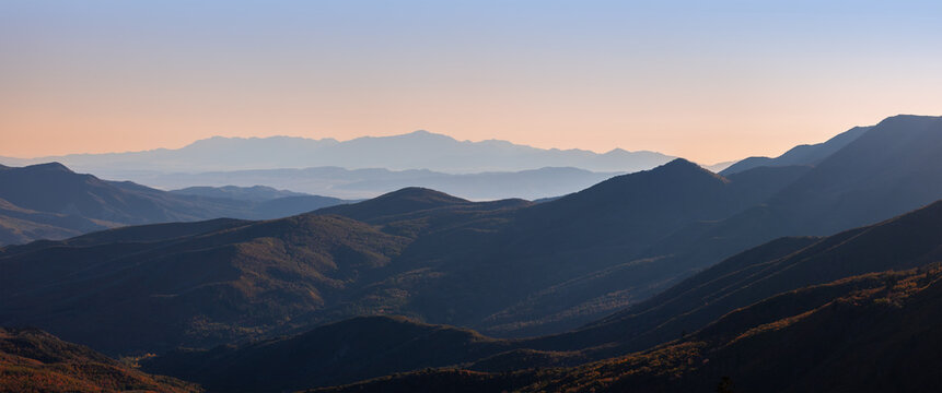 Panoramic view of high lands and mountains in Utah under twilight Mt Nebo overlook view in the autumn time. - Powered by Adobe