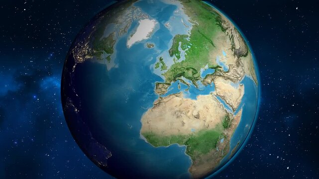 Portugal on the globe. Outline. Satellite map. No labels