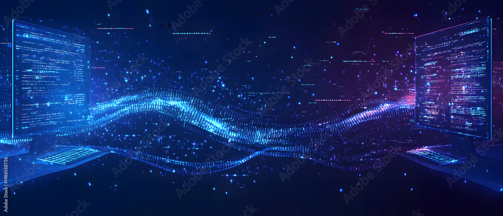 Poster a flat vector illustration of a coding concept, deep blue theme, technology background, code snippet