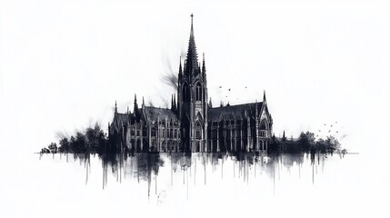 Fototapeta premium Architectural drawing of a gothic cathedral