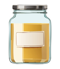 Glass Jar with Yellow Liquid with Labels - Vector Illustration