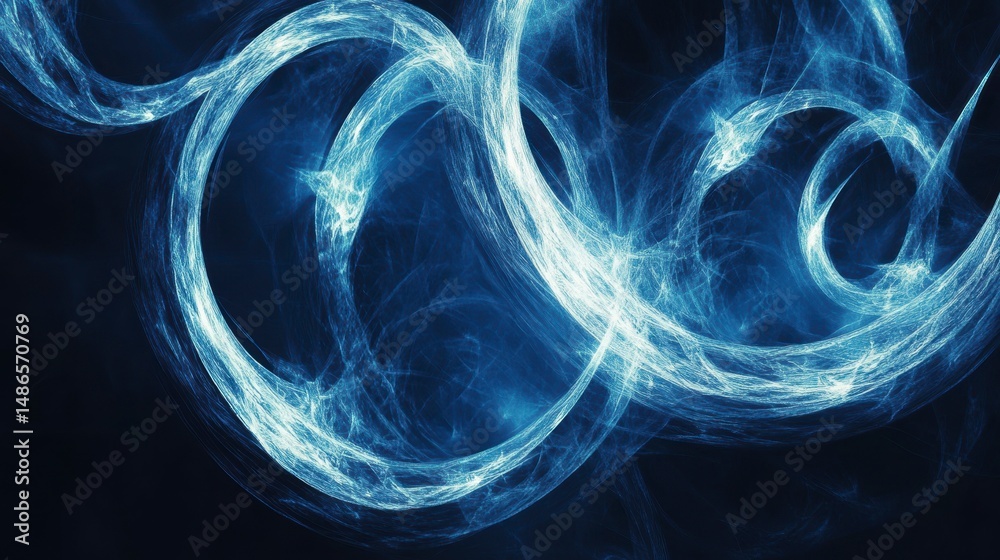 Poster abstract swirling blue energy patterns on dark background.