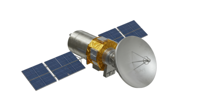 Isolated Satellite Orbiting with Solar Panels and Antenna