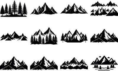 mountain set silhouette template, mountain set colletion