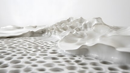 Abstract White Sculptural Landscape, 3D Render, Modern Art