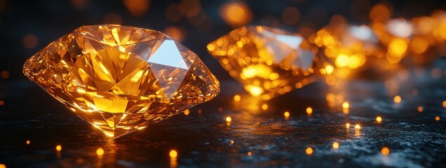 Sparkling golden gems on dark surface