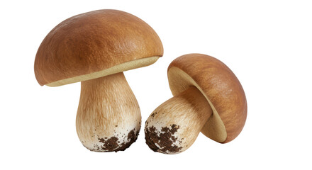 Isolated Two Brown Mushrooms with Dirt