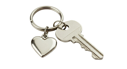 Isolated Key with Heart Shaped Keychain Silver