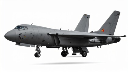 Side View Mockup of a Heavy Military Bomber Jet on White Background
