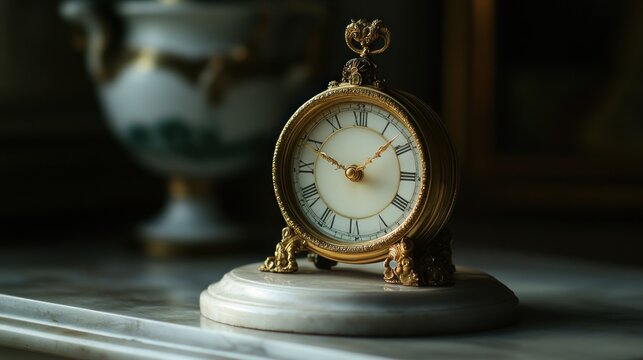 Antique gold clock roman numerals marble base elegant classic timepiece