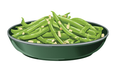 Cooked Green Beans in Serving Dish - Vector Illustration