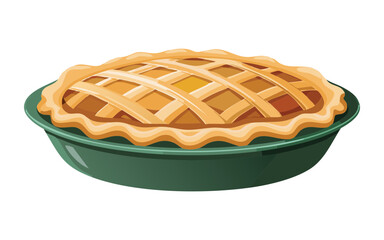 Apple Pie on Green Plate - Vector Illustration