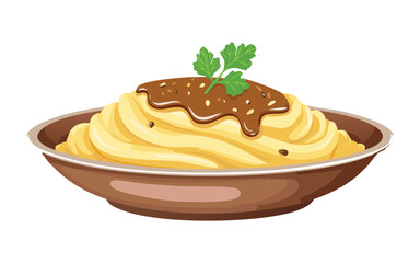 Creamy Mashed Potatoes with Gravy - Vector Illustration