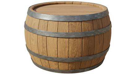 Isolated Classic Wooden Barrel with Metal Hoops