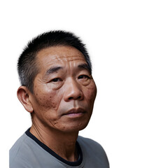 <Serious Asian Man Portrait - Introspective and Thoughtful Expression in Natural Light>