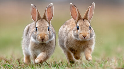 Fototapeta premium Playful rabbits frolicking in a sunny meadow