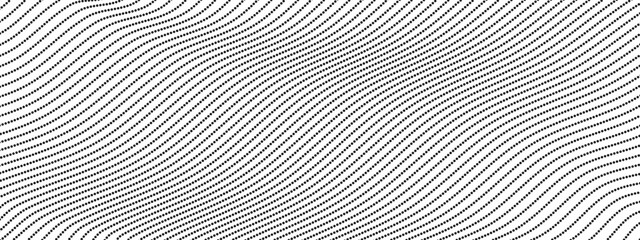 Abstract gray dot background of curving wavy lines. Deformed horizontal gray stripes. Vector dynamic composition of linear dot figure.