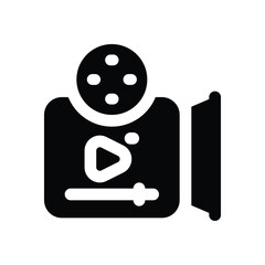 video player glyph icon. Strong and solid vector icon for websites, mobile interfaces, presentations, and visual branding. High quality and easy to edit.