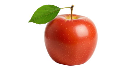 Isolated Ripe Red Apple with Green Leaf