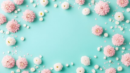 Floral Frame Pink White Flowers Pastel Background