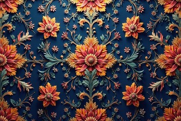 Elegant woven damask, intricate floral pattern, surface, graphics, embroidery