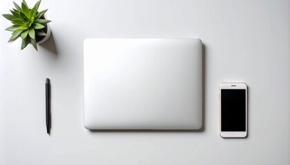 laptop with phone  on the table