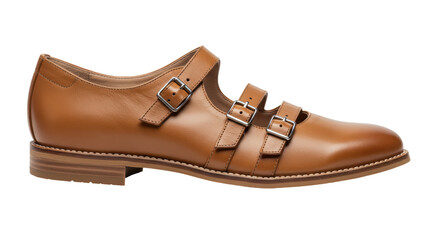 Isolated Brown Leather Shoe with Buckles