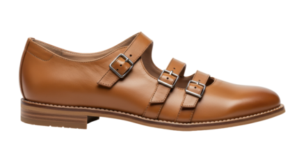 Isolated Brown Leather Shoe with Buckles