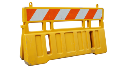 Isolated Yellow and White Road Barrier