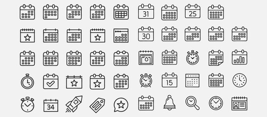 Calendar icon set. calendar planner icons for app, website, ui. reminder organizer event signs. business plan schedule. vector symbol on transparent background, eps.