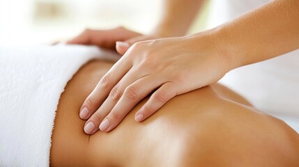 Fototapeta premium Relaxing back massage hands gently touching skin wellness therapy healthcare spa treatment