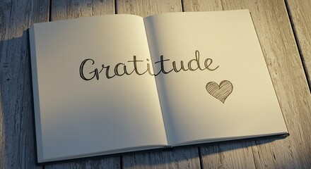 Practicing daily gratitude journal for positive mindset and wellbeing handwritten on open notebook pages