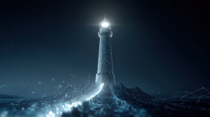 A stunning image of towering lighthouse in a futuristic, digital world. Evolving technology and the potential for progress. A guide, inspiring innovation and leadership towards a.