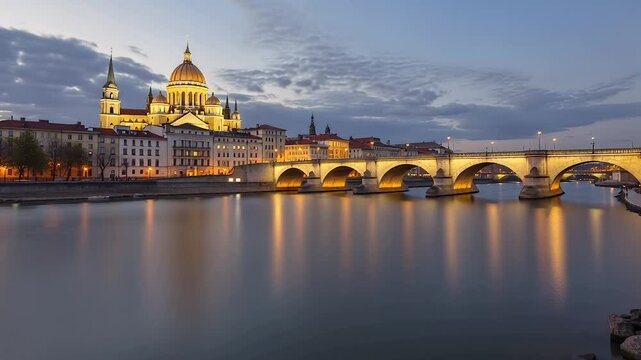 A time-lapse video of Rome's golden dawn over the River Tiber, Vatican City panorama, Italy. 
