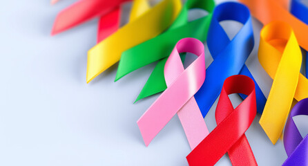 Colorful Awareness Ribbons Symbolizing Causes and Hope on Light Background