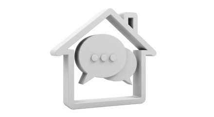 Isolated 3D House Shape with Speech Bubbles Inside