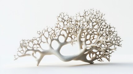 Intricate, white, organic, sculptural form against a plain background.