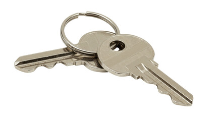 Isolated Bunch of Silver Metal Keys on Ring