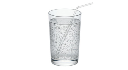 Isolated Refreshing Glass of Water with Straw Bubbles