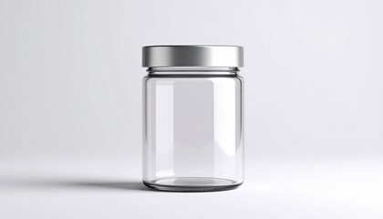 empty glass jar on white background