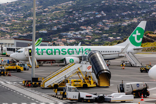 Santa Cruz, Porugal - June 12, 2024: Transavia Boeing 737-800 on Cristiano Ronaldo International Airport, Madeira Island
