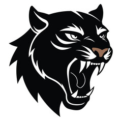 Tiger head vector. vector tiger head silhouette Aggressive tiger head silhouette in solid black and his color with its mouth open and sharp fangs visible