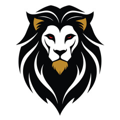 Lion head silhouette, vector lion head silhouette A majestic lion head silhouette in deep black color, with a flowing royal mane, intense eyes, and strong jawline, creating a symbol of power and pride