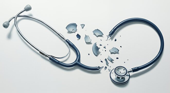 Broken Blue Stethoscope Isolated on White Screen Background Symbolizing Healthcare Failure Damage and Reform Needs Perfect for Decoration and Symbolize Medical Awareness