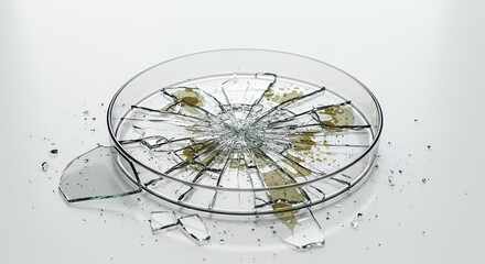 Broken Dialysis Machine Element Isolated on White Screen Background Reflecting Disruption of Lifesaving Support in Clear Glass Material with Shattered Pieces Depicting Fear of Dependency