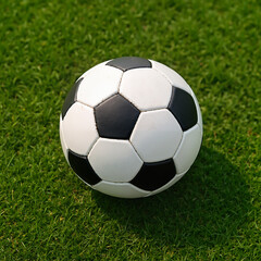 Obraz premium Bola de futebol sobre a grama verde do estádio vista de cima