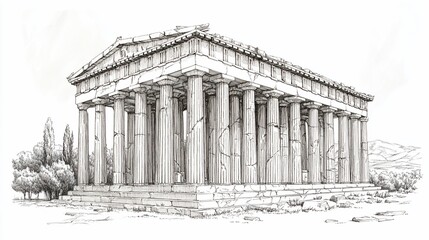 Obraz premium Ancient Greek temple drawing