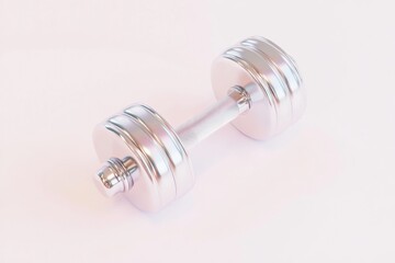 Sleek silver dumbbell on white background for fitness and strength training design