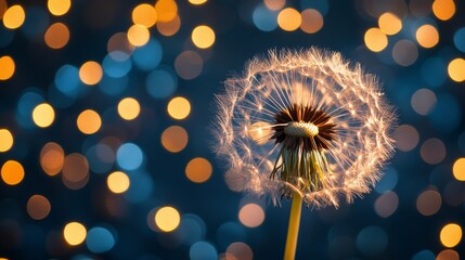 A close-up view of a dandelion on a black background is captured with a slight blur effect