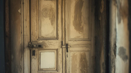 Old Weathered Wooden Door in Abandoned Building